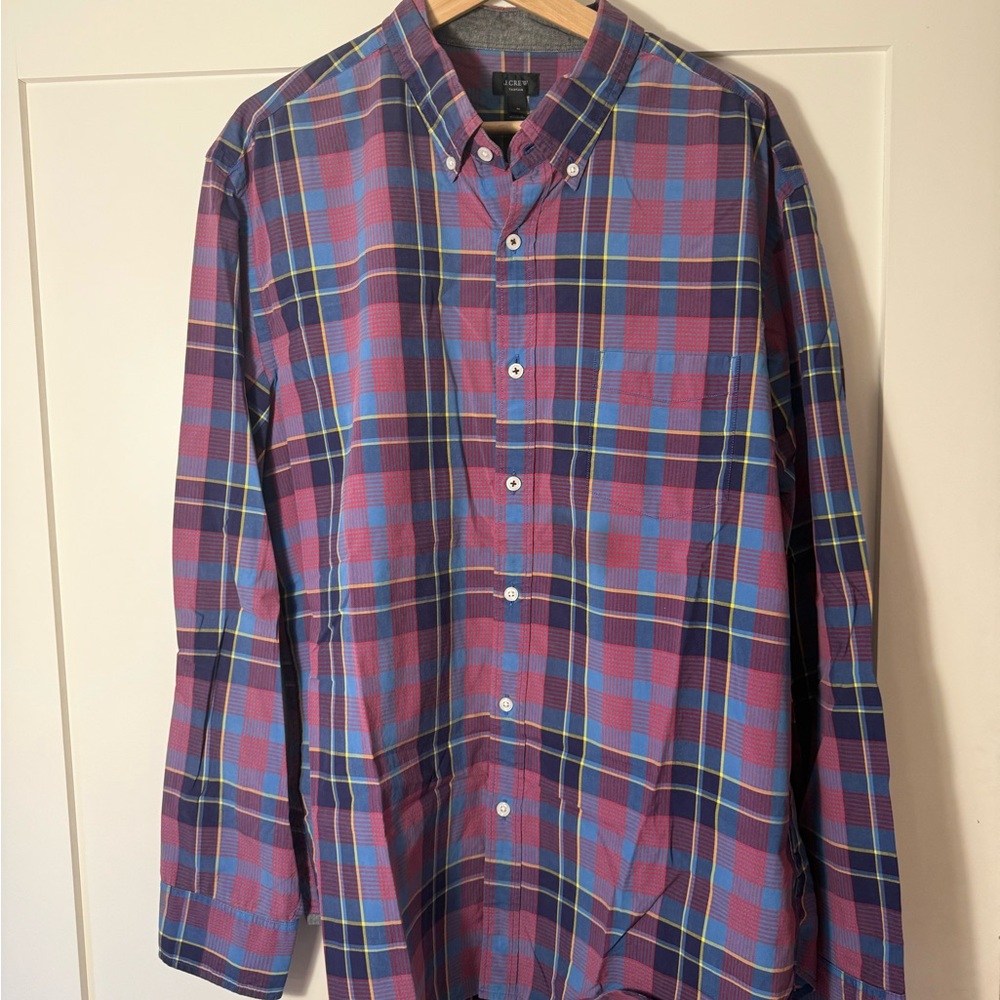 J. Crew Men's Plaid Button-Down Shirt - Purple and Blue